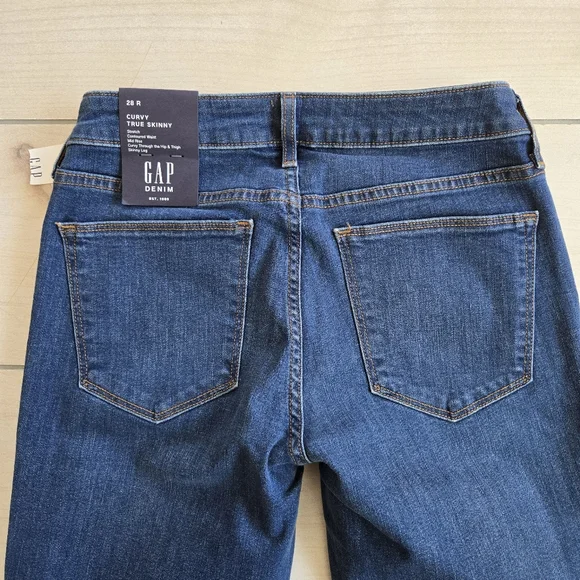 NWT GAP Curvy True Skinny Stretch Jeans Blue Distressed Knees - Picture 5 of 15